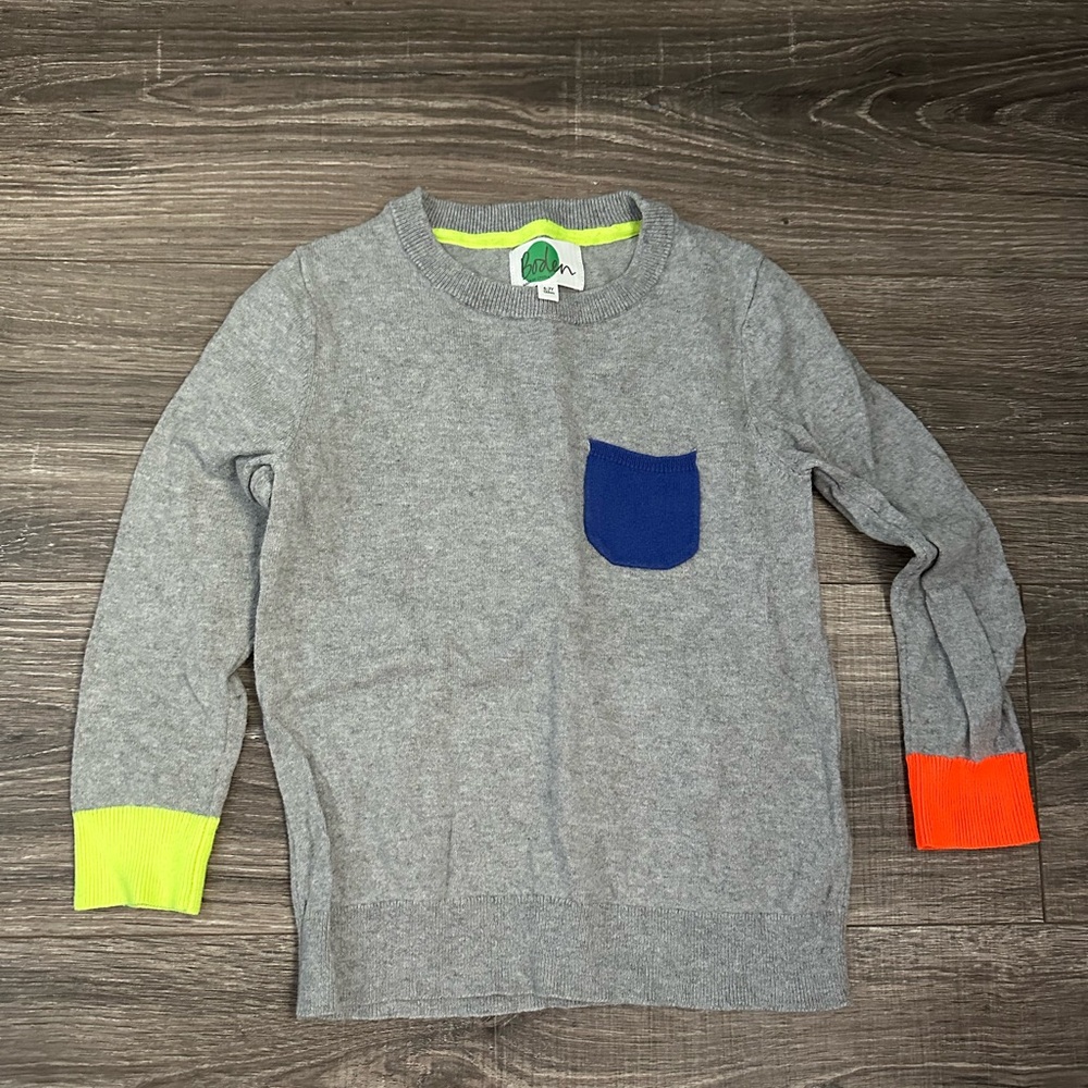 Mini Boden Boys 6-7 Color Block Gray Sweater